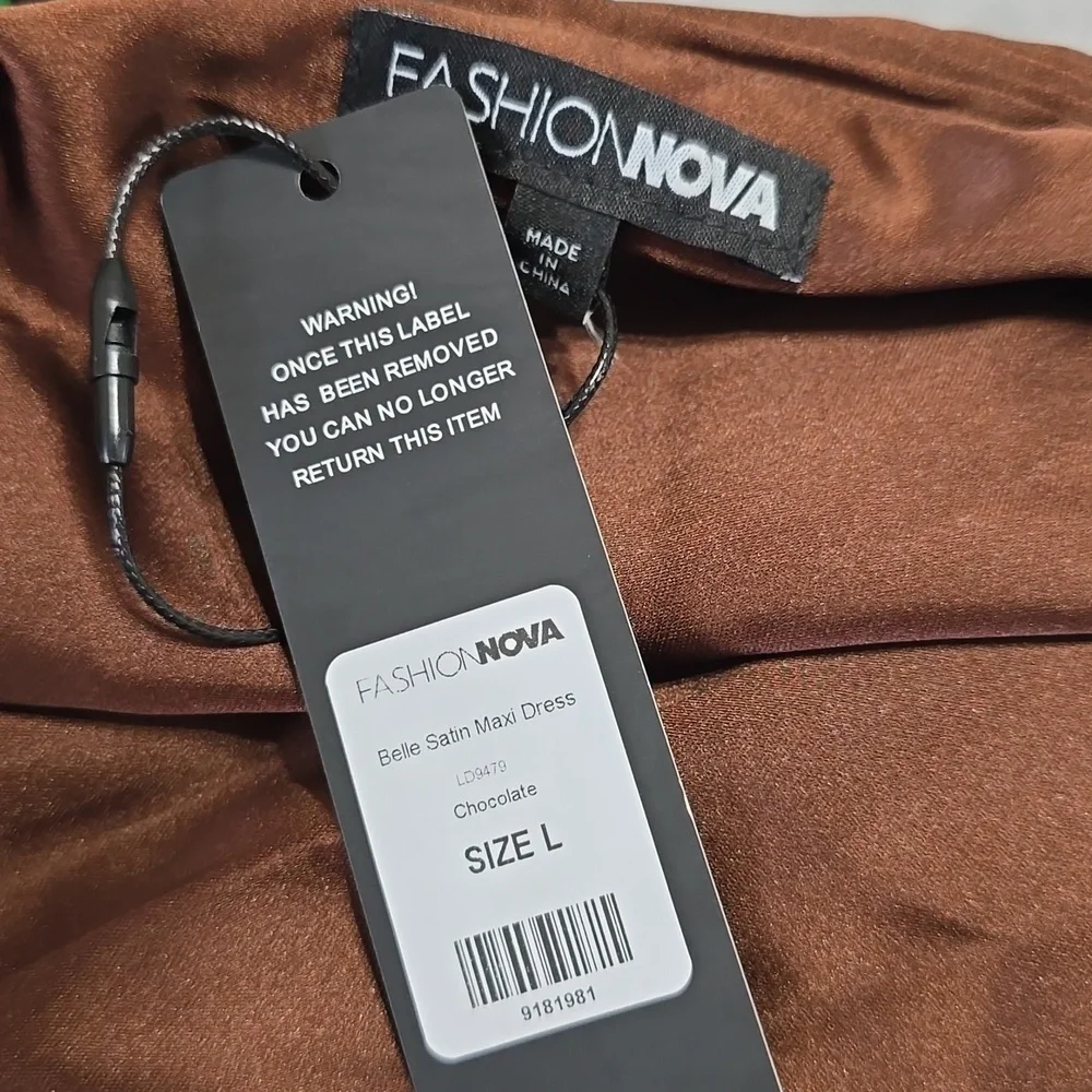 Fashion Nova One-Shoulder Pleated Gown in ChocolateBrown Style: Belle Satin Maxi - Picture 5 of 5